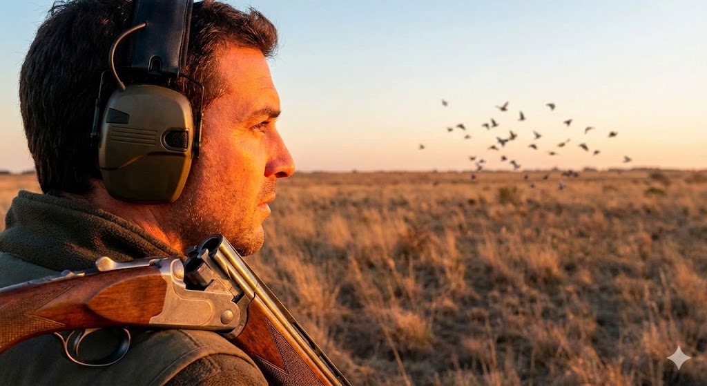 Hunter wearing hearing protection during a Dove shooting session